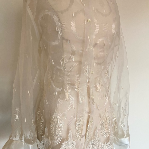 Vintage 1970’s indie gorgeous see-through transparent embroidered collared top - Picture 2 of 6